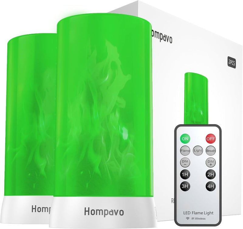 Hompavo Store 【Upgraded】 LED Flame Lights with Remote & Timer, 4-Mode Rechargeable Battery Operated Flameless Candles, Waterproof Pillar Flickering Lanterns for Room Patio Wedding Christmas Home Decor, Green - Image 1